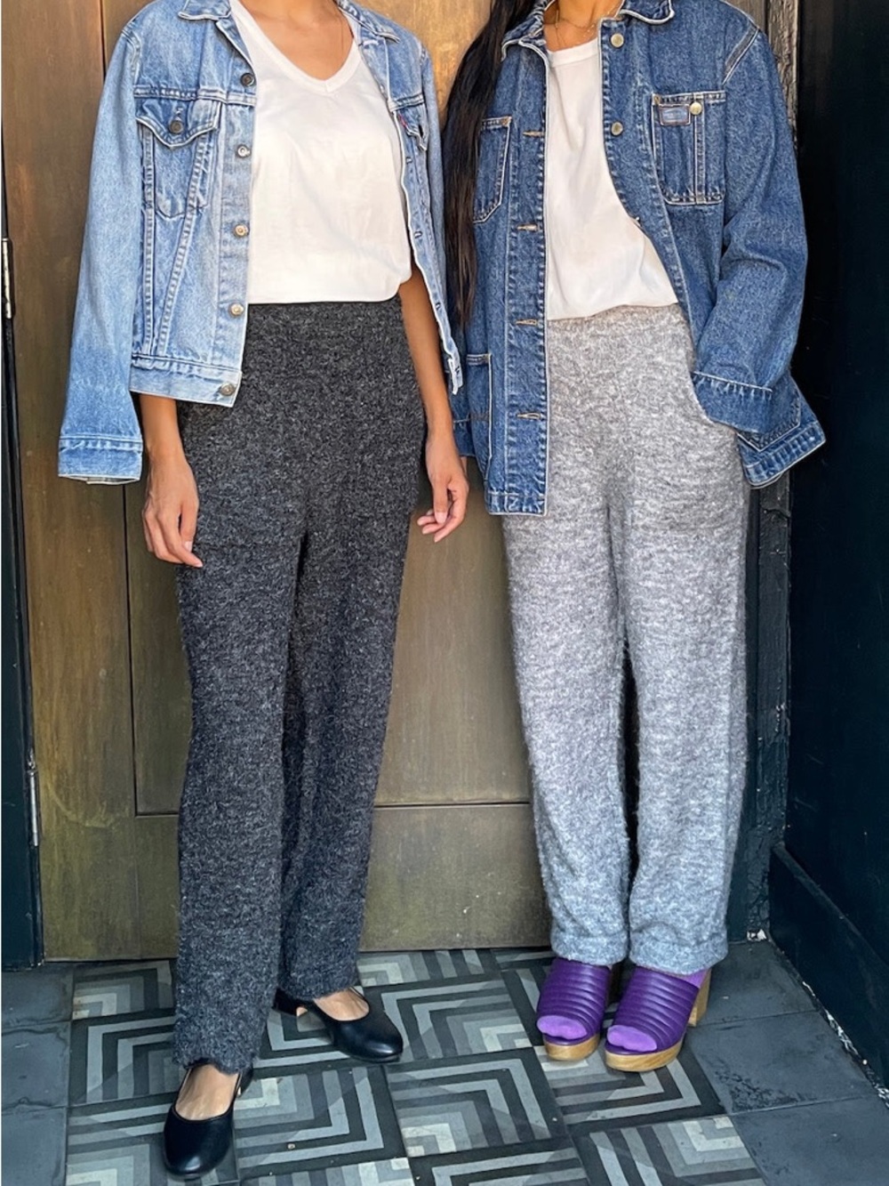 Cozy Knit Wide-Leg Trousers in Dark Gray and Light Gray